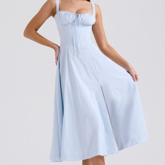 HOUSE OF CB 'Carmen' Soft Blue Cotton Bustier Sundress NWOT - Picture 5 of 9